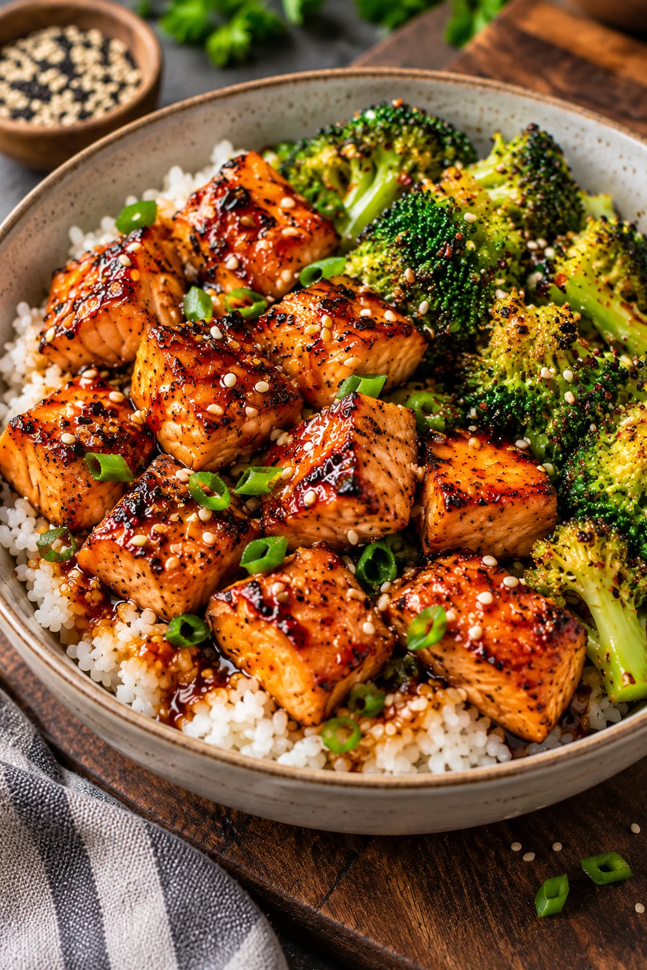 Crispy Orange Salmon Bowls